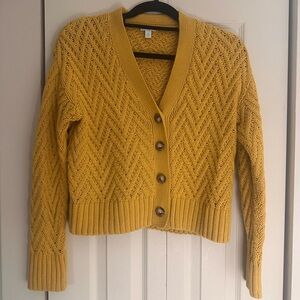 dip Mustard Yellow Textured Button-Front Cardigan